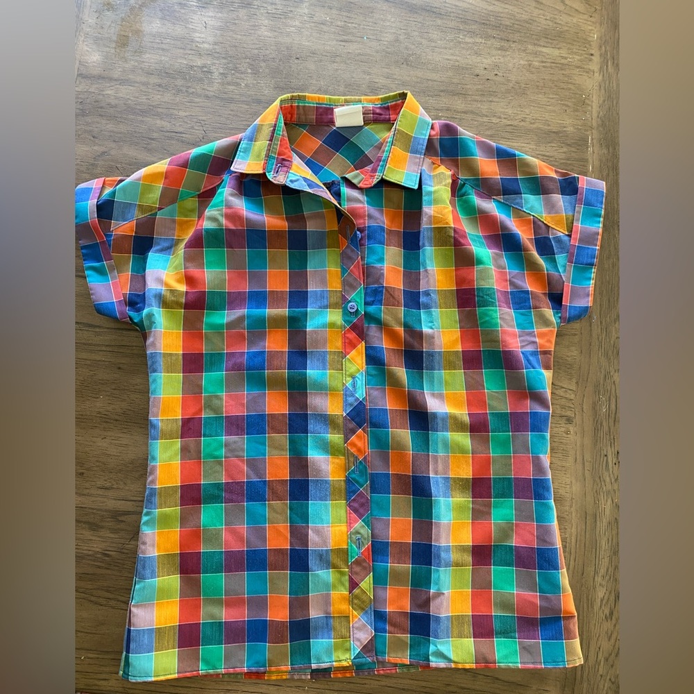 Vintage plaid cap sleeve button up